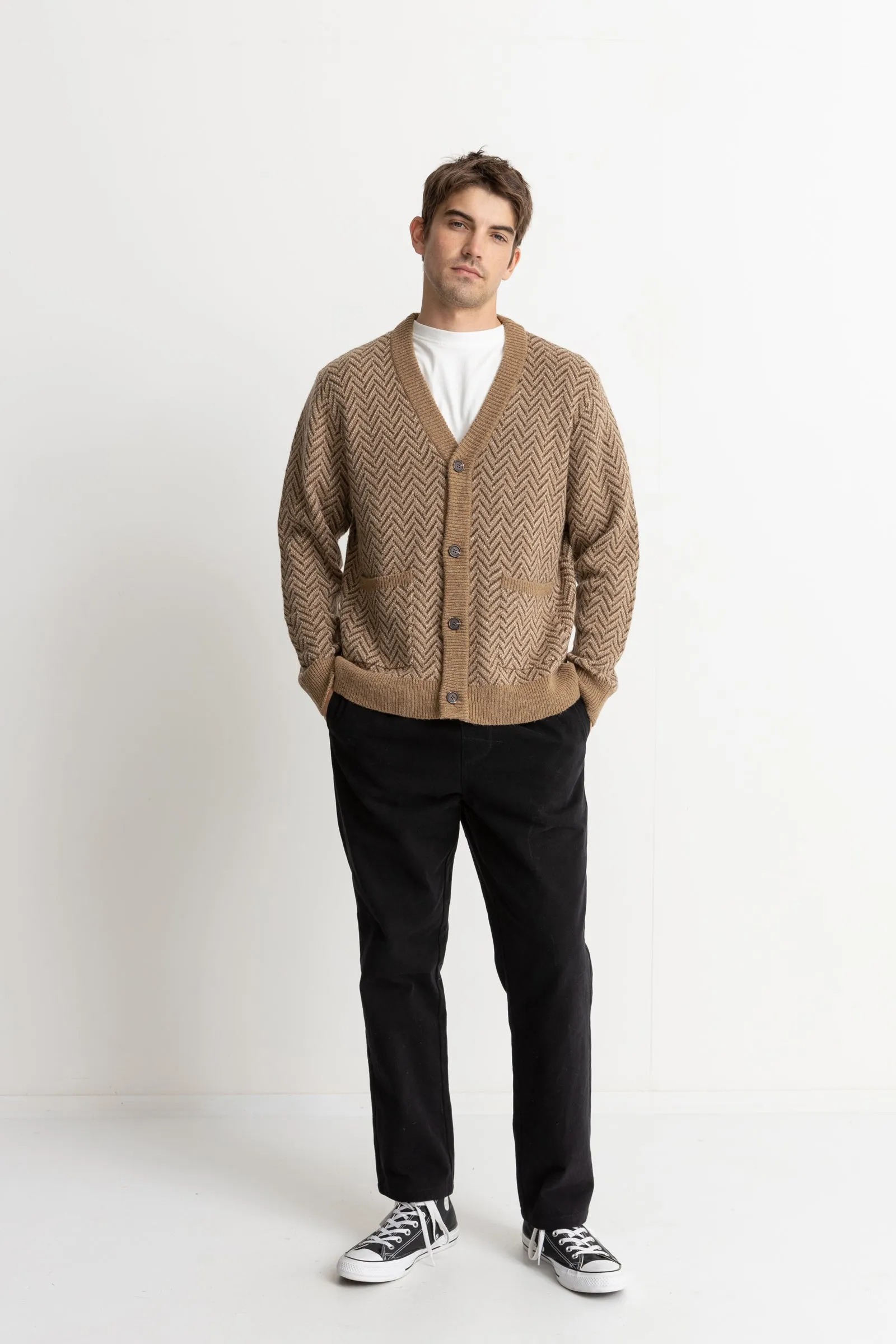 Mohair Herringbone Cardigan Natural