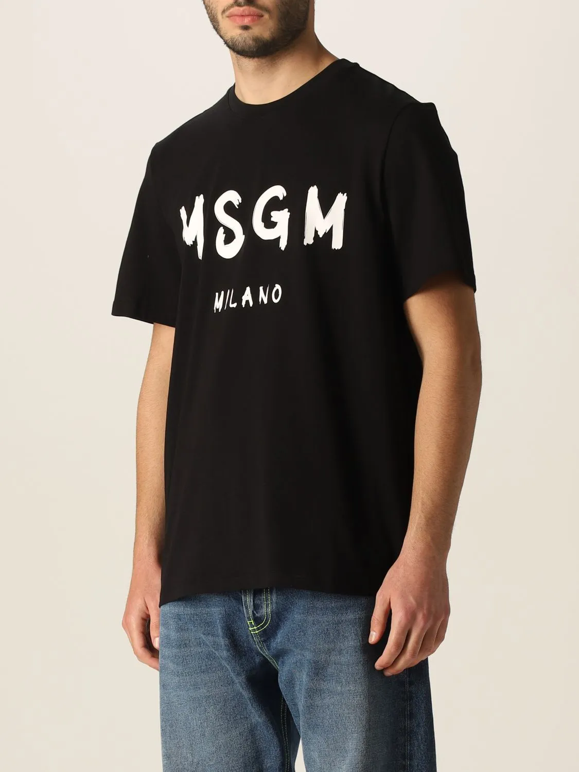 MSGM  |Crew Neck Pullovers Cotton Short Sleeves Logo Designers