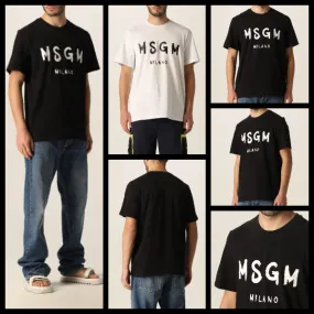 MSGM  |Crew Neck Pullovers Cotton Short Sleeves Logo Designers