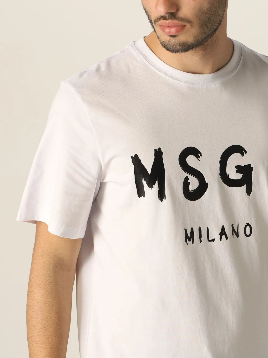 MSGM  |Crew Neck Pullovers Cotton Short Sleeves Logo Designers