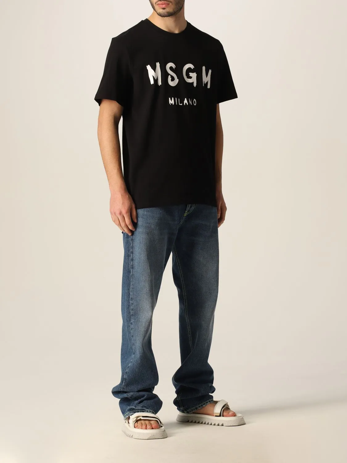 MSGM  |Crew Neck Pullovers Cotton Short Sleeves Logo Designers