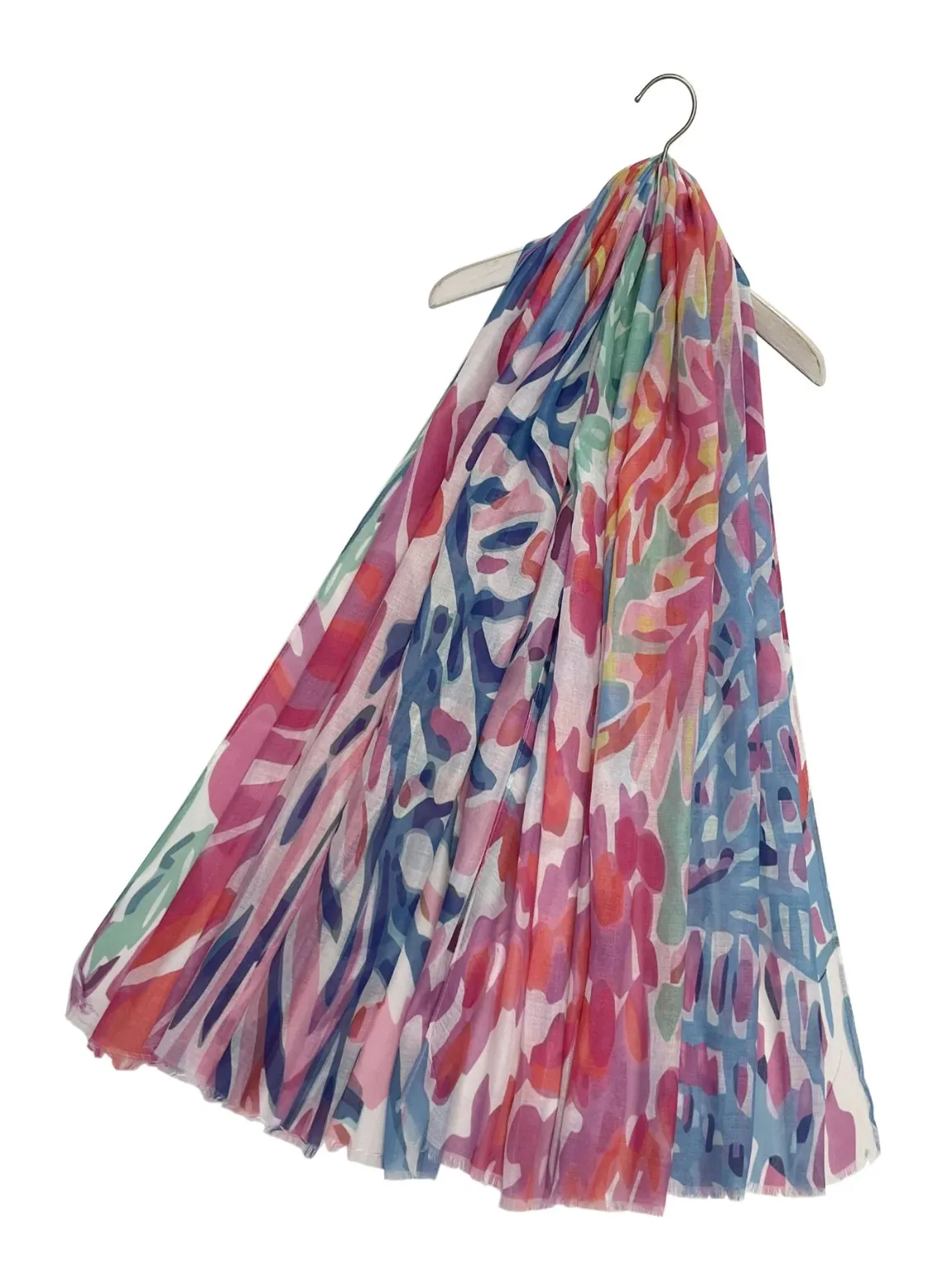 Multicolour Graphic Floral Leaf Raw Edge Scarf