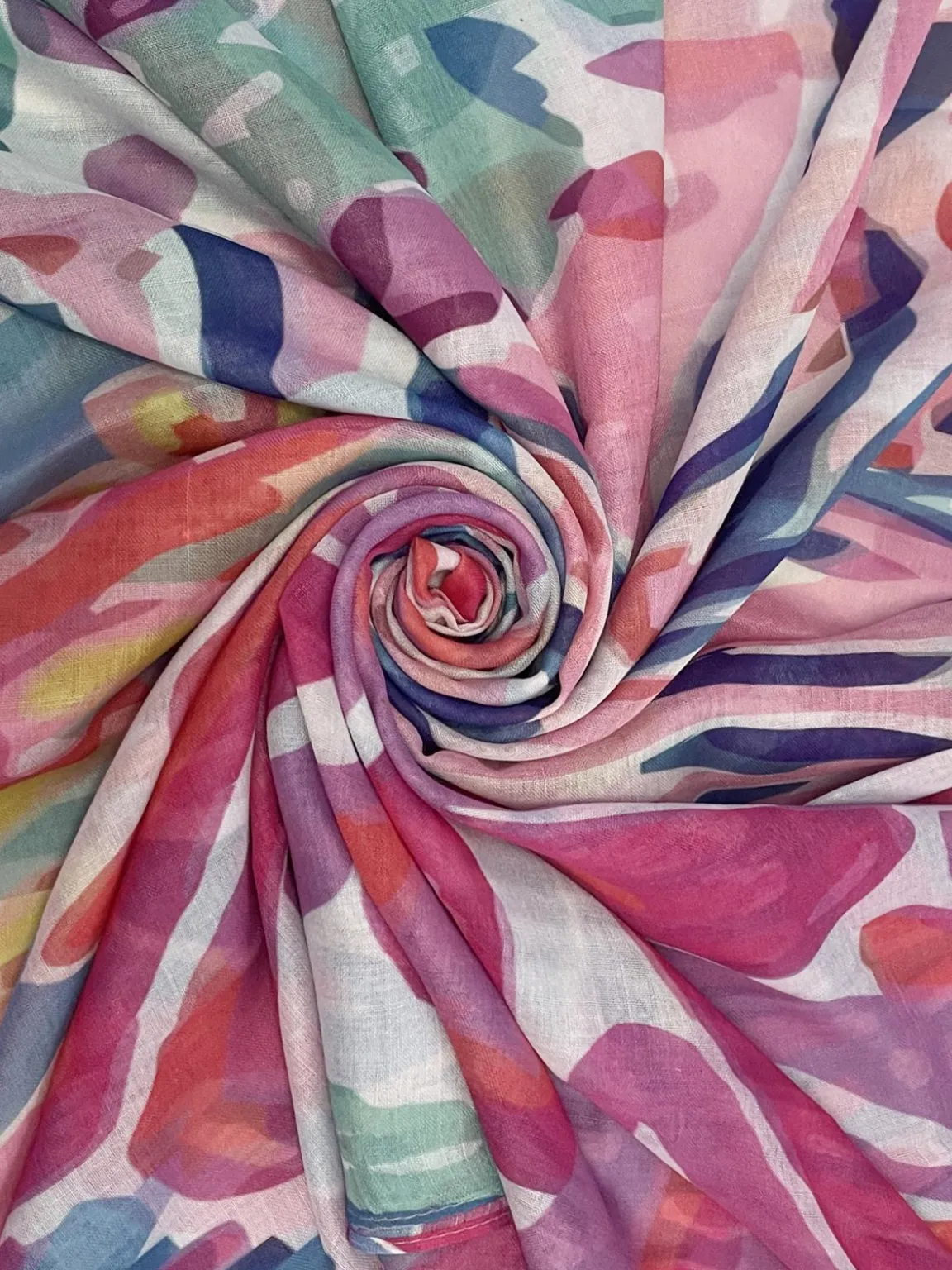 Multicolour Graphic Floral Leaf Raw Edge Scarf