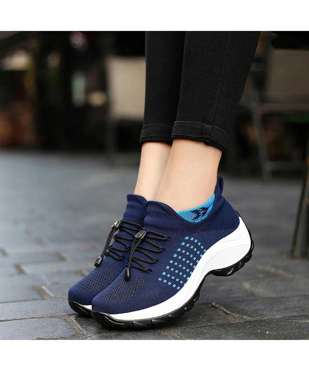 Navy pattern double rocker bottom shoe sneaker