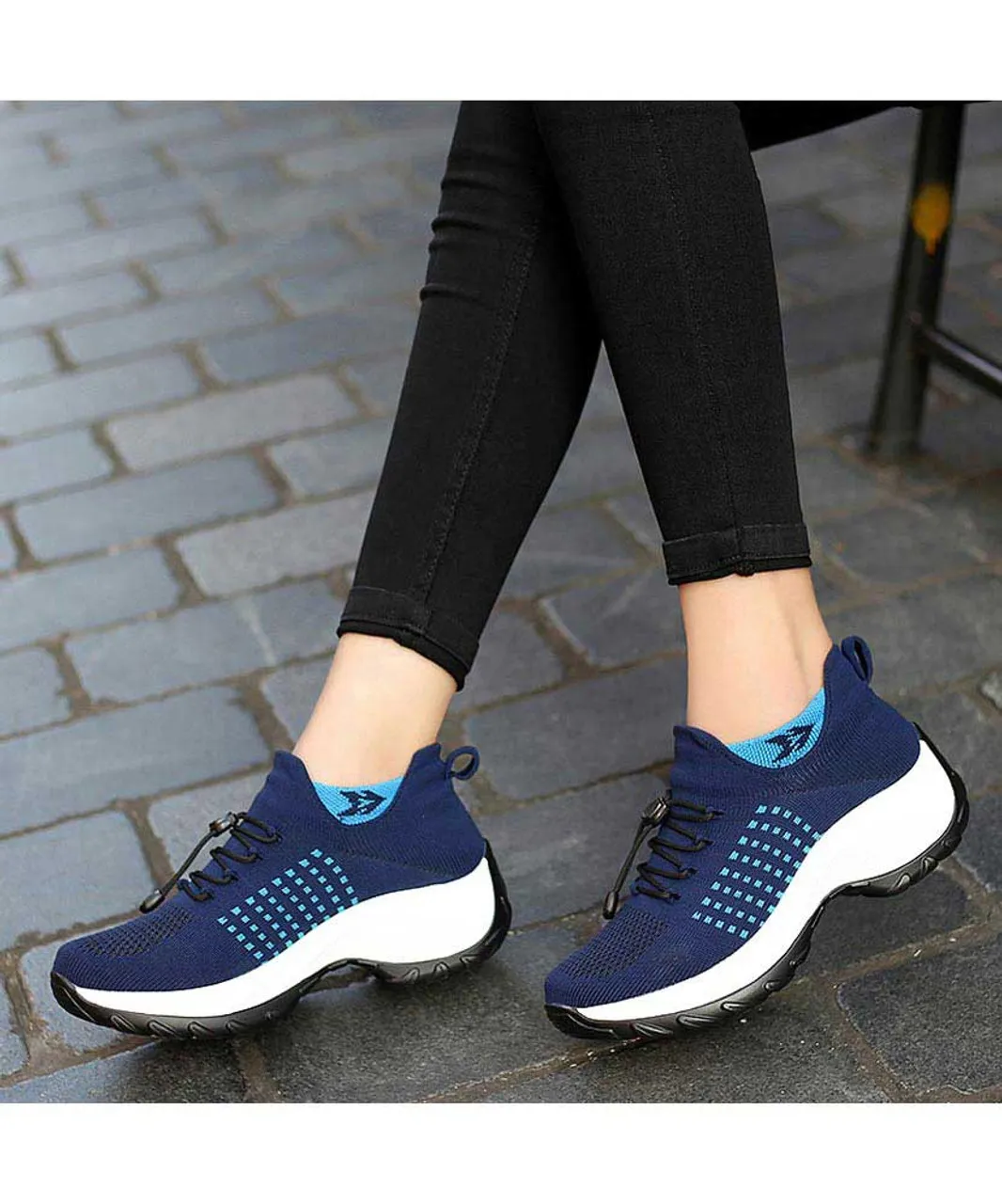 Navy pattern double rocker bottom shoe sneaker