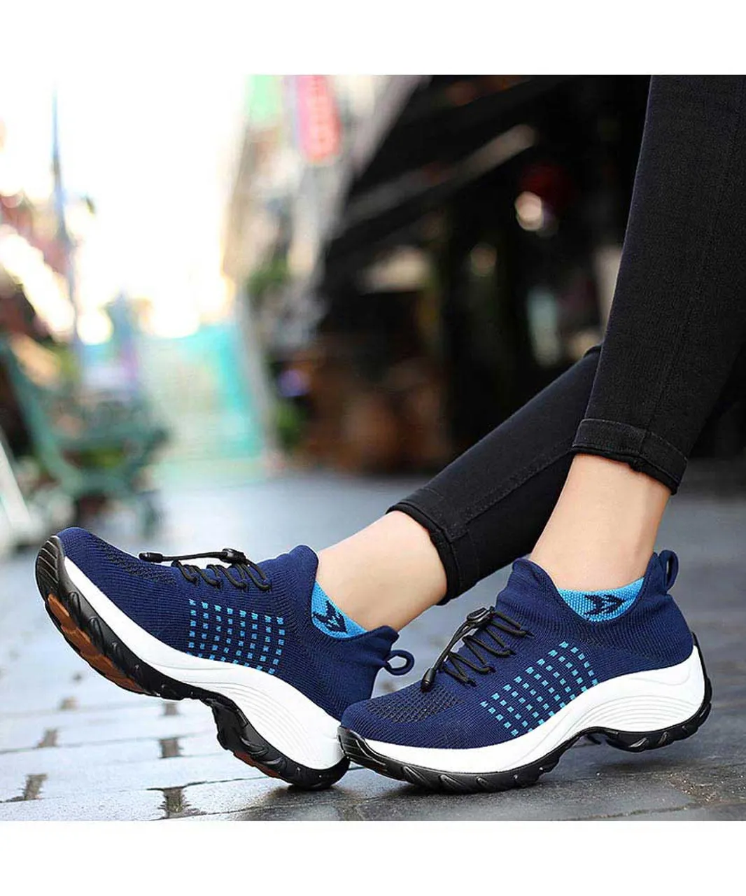 Navy pattern double rocker bottom shoe sneaker