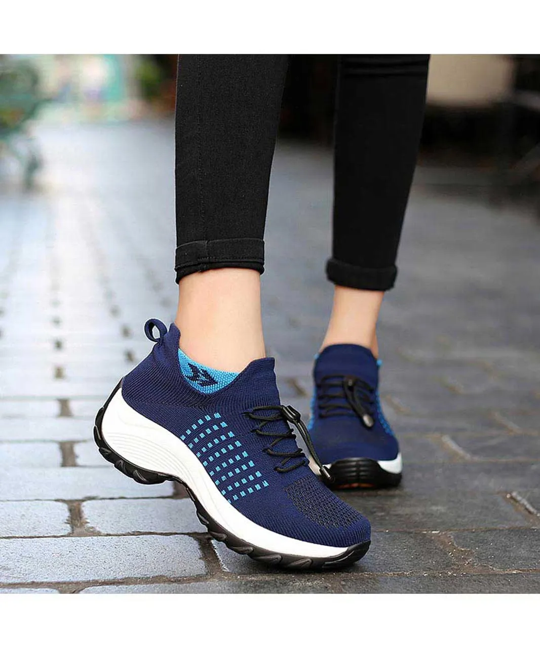 Navy pattern double rocker bottom shoe sneaker