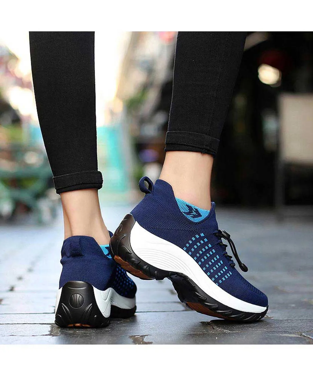 Navy pattern double rocker bottom shoe sneaker