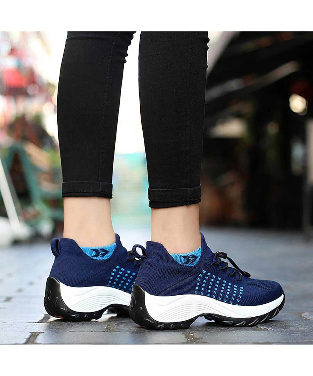 Navy pattern double rocker bottom shoe sneaker