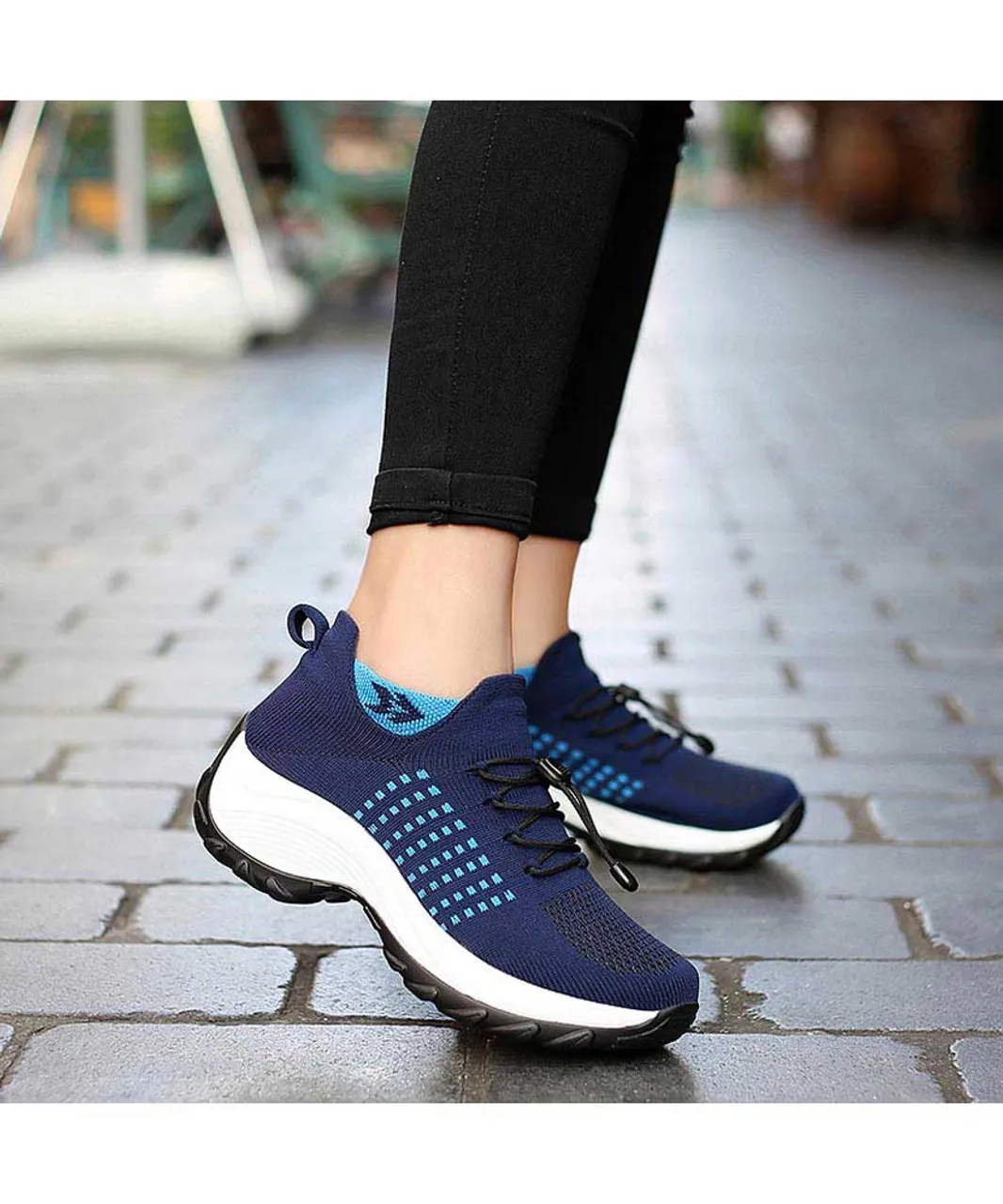 Navy pattern double rocker bottom shoe sneaker