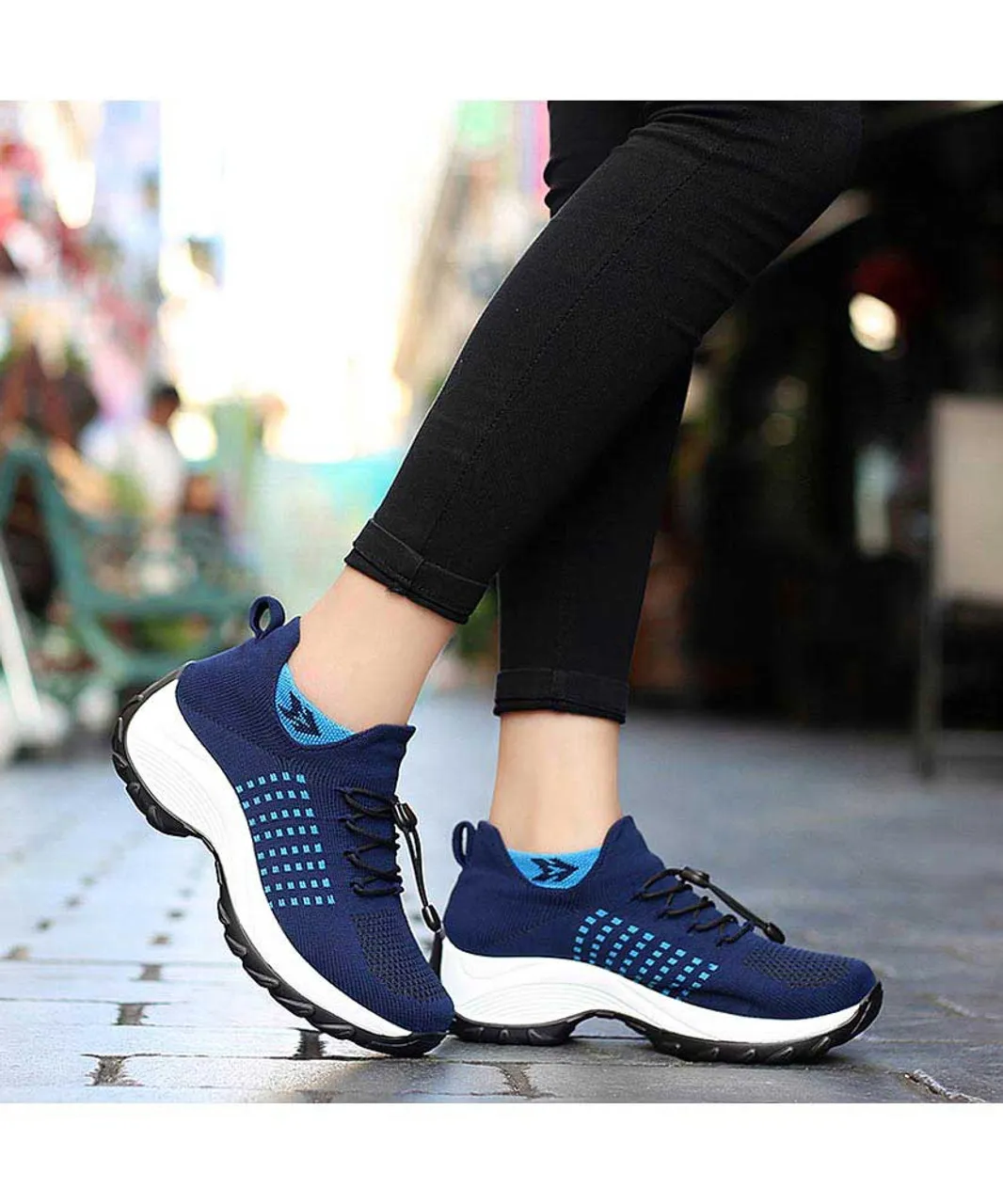 Navy pattern double rocker bottom shoe sneaker