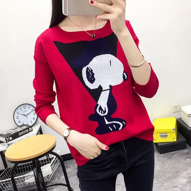 New Autumn Winter Female Carton Print Sweater Plus Size Thin Knitted Full Sleeve O-neck Pullovers Hot  71788 SM6