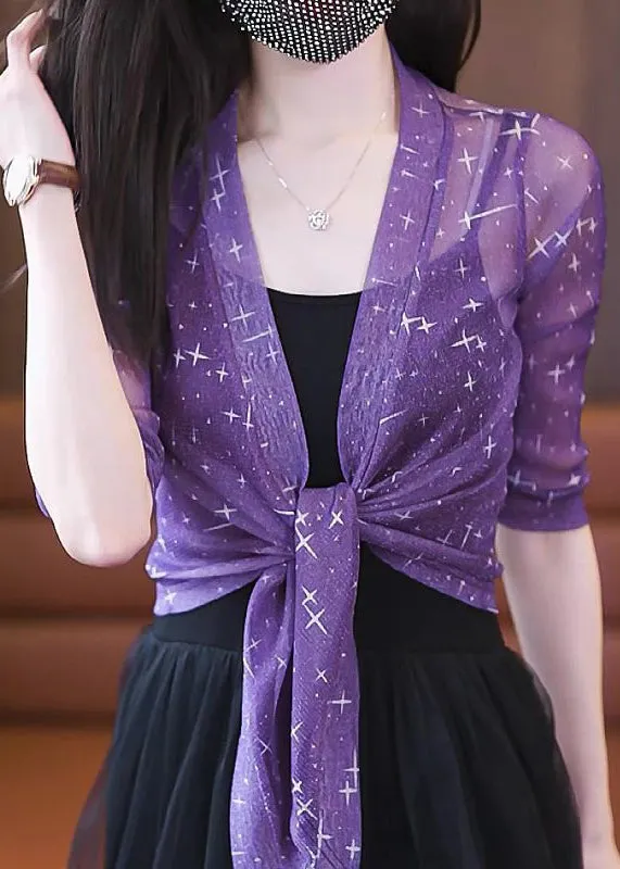 New Black Bright Silk Print Tulle Cardigan Summer AS1078