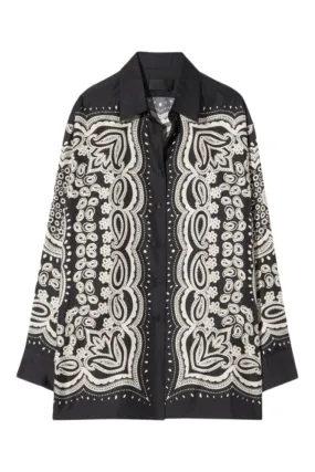 Nili Lotan Alfie Silk Shirt in Black Ivory Bandana