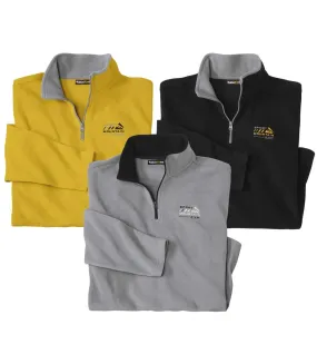 Pack of 3 Men's Microfleece Jumpers - Yellow Black Grey  