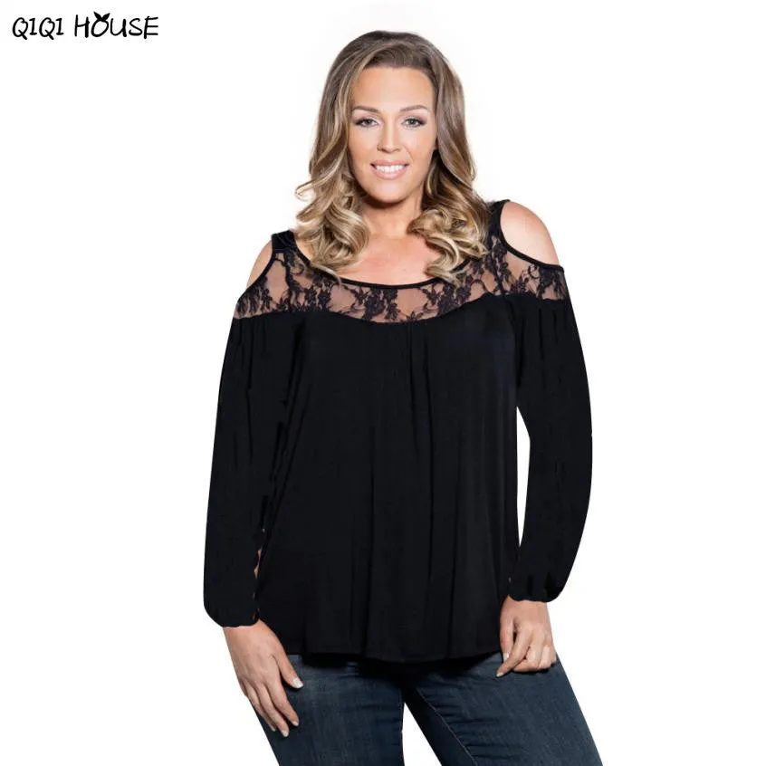 Plus Size Women Clothes XL Loose Sexy Off Shoulder Lace Tops Women Autumn Long Sleeve Pullovers Blouse Blusas Femininas#C115 SM6