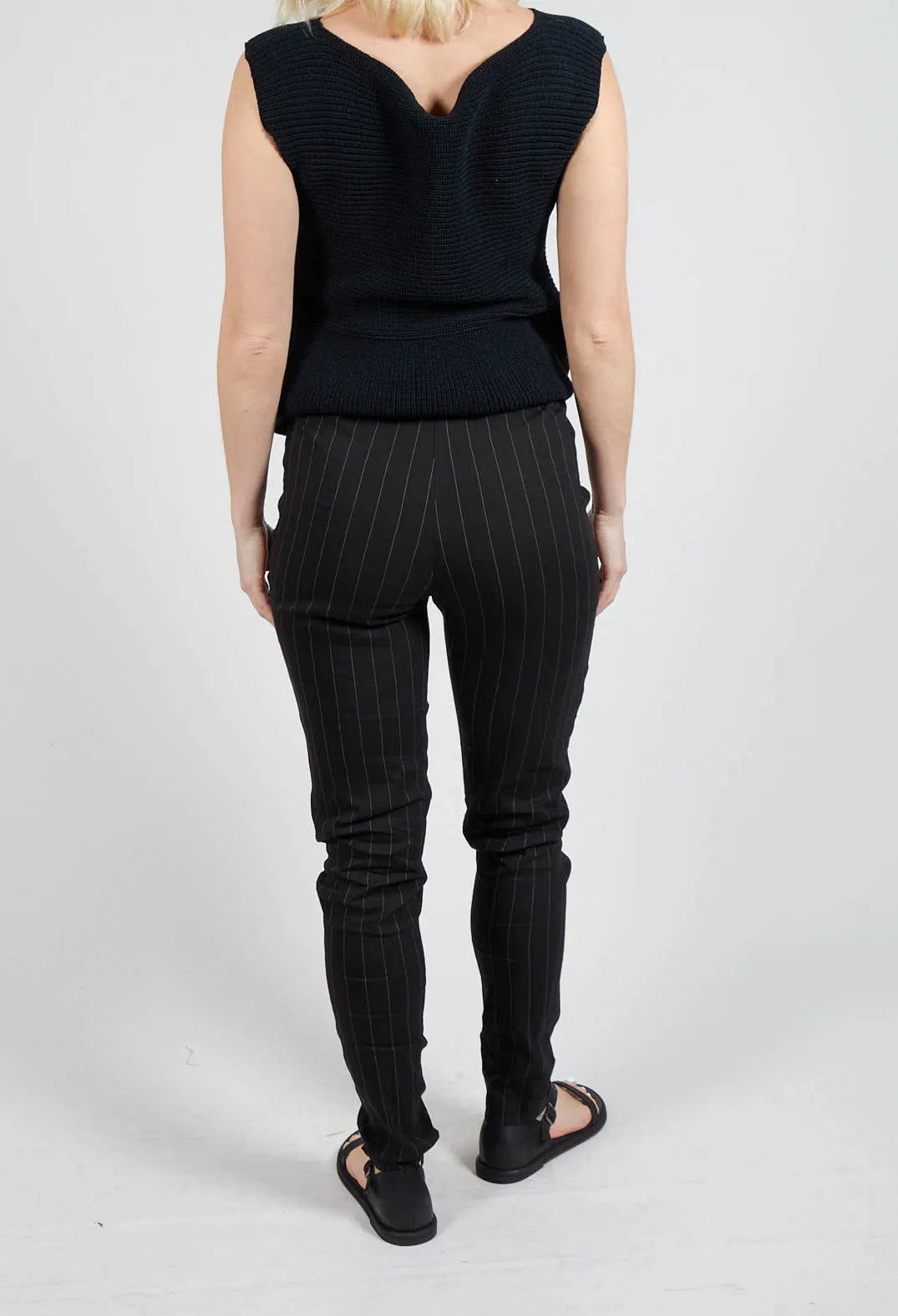 Pull On Pinstripe Leggings in Black