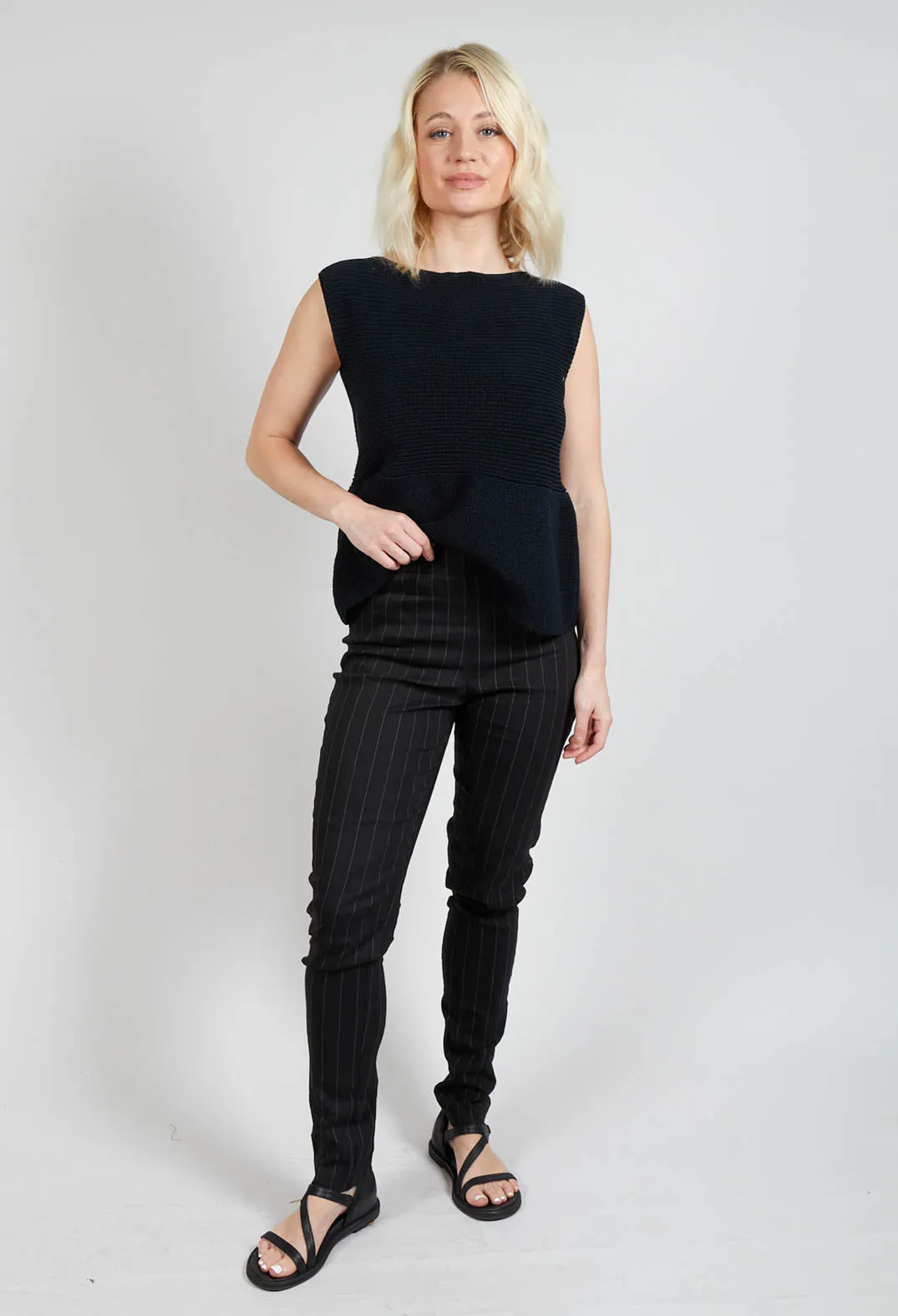 Pull On Pinstripe Leggings in Black