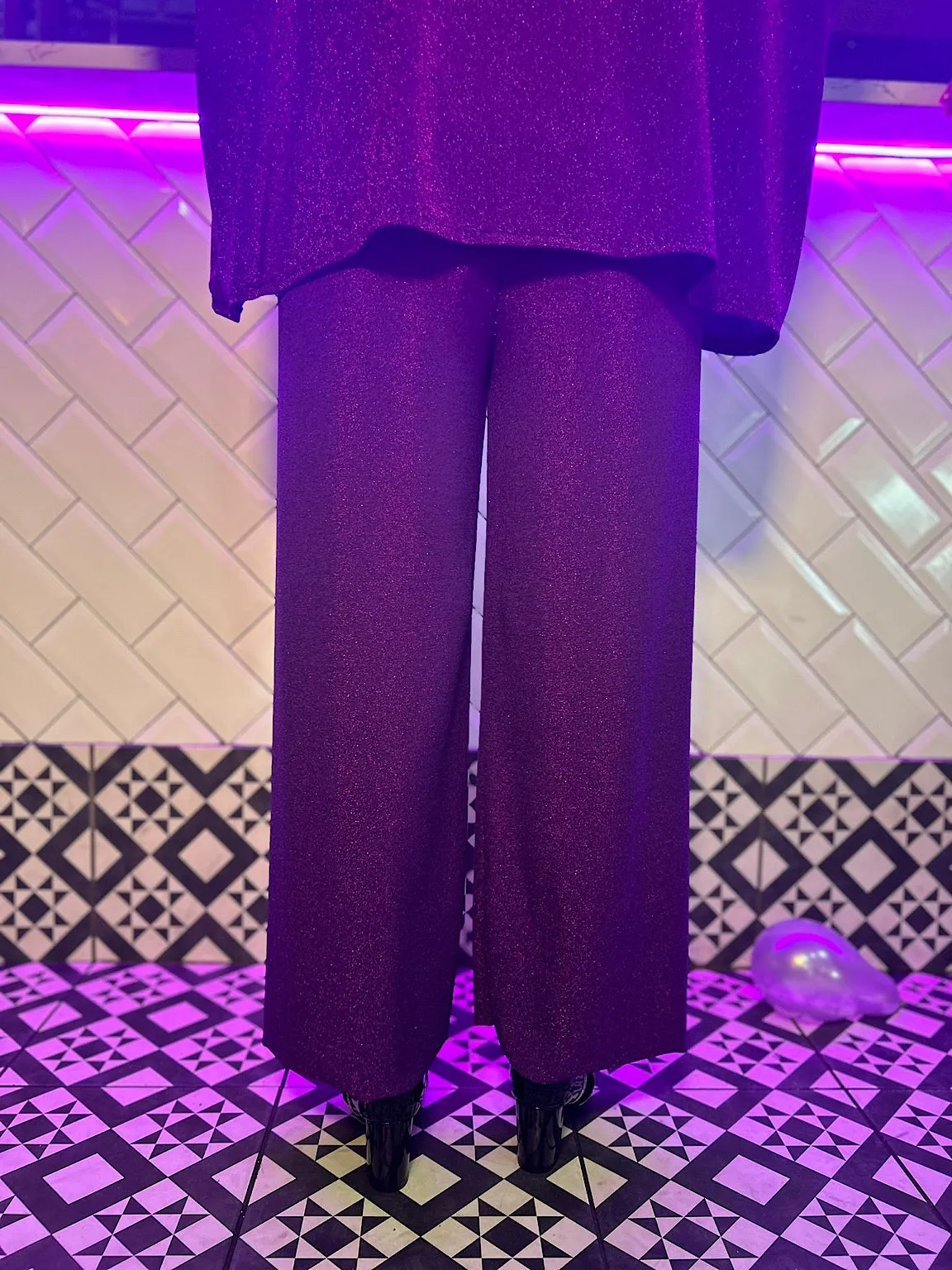 Purple Glitter Stretch Trousers Aida