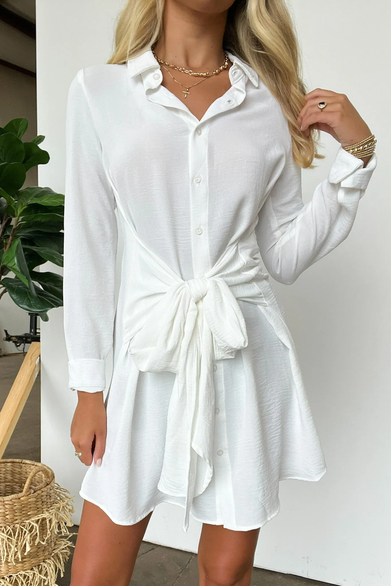 Refreshed Vibes Tie Front Button Down Dress