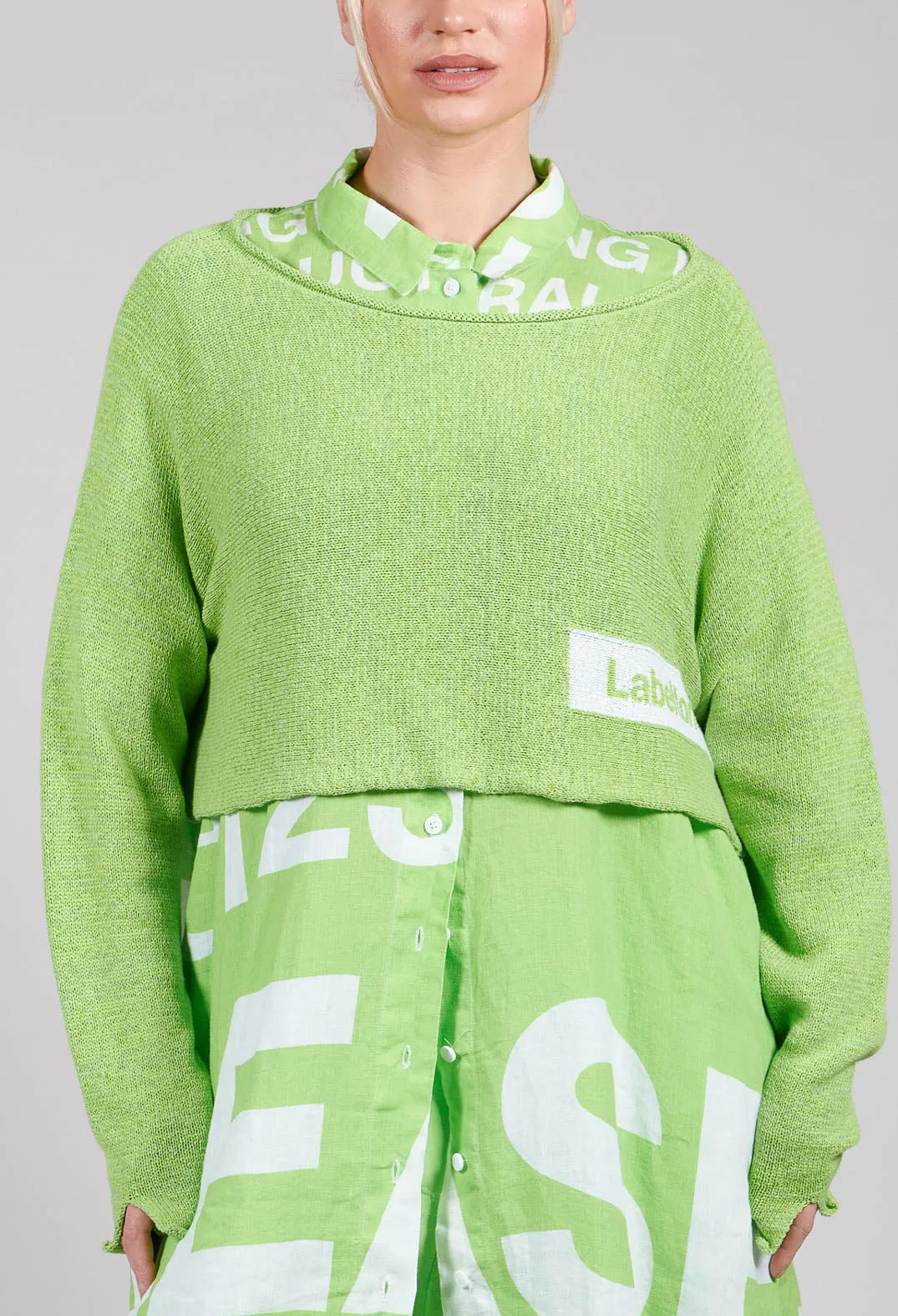 Relaxed Cropped Jumper in Lime Print