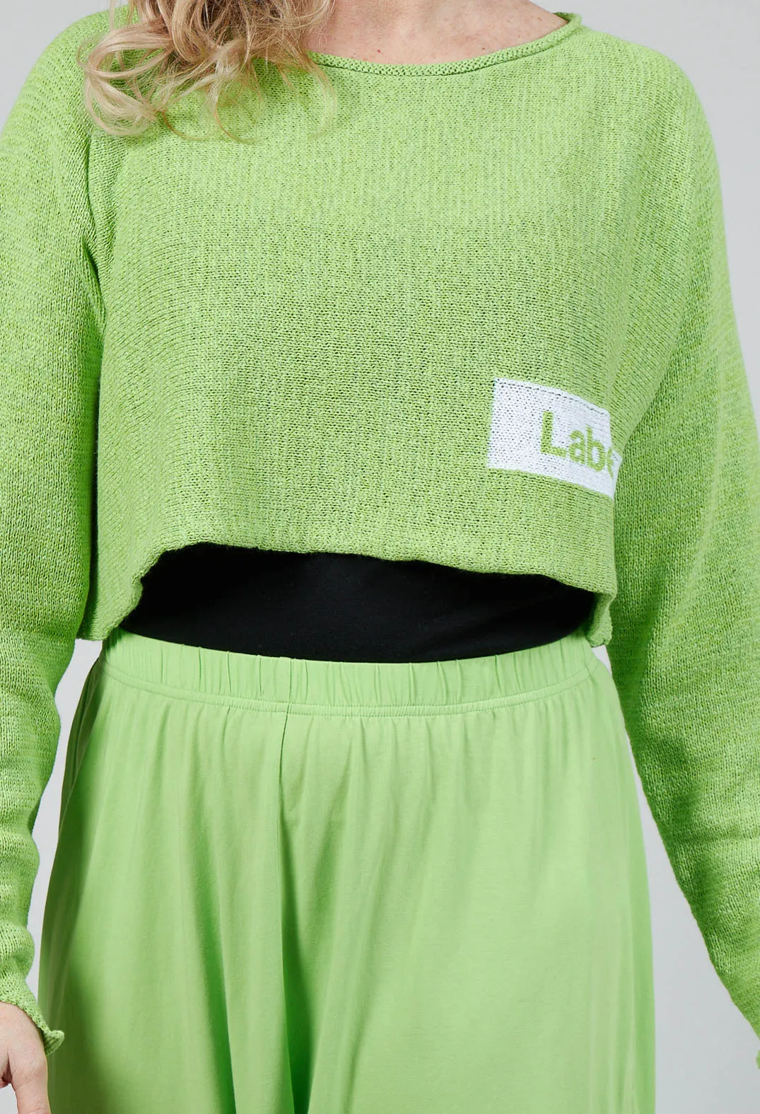 Relaxed Cropped Jumper in Lime Print