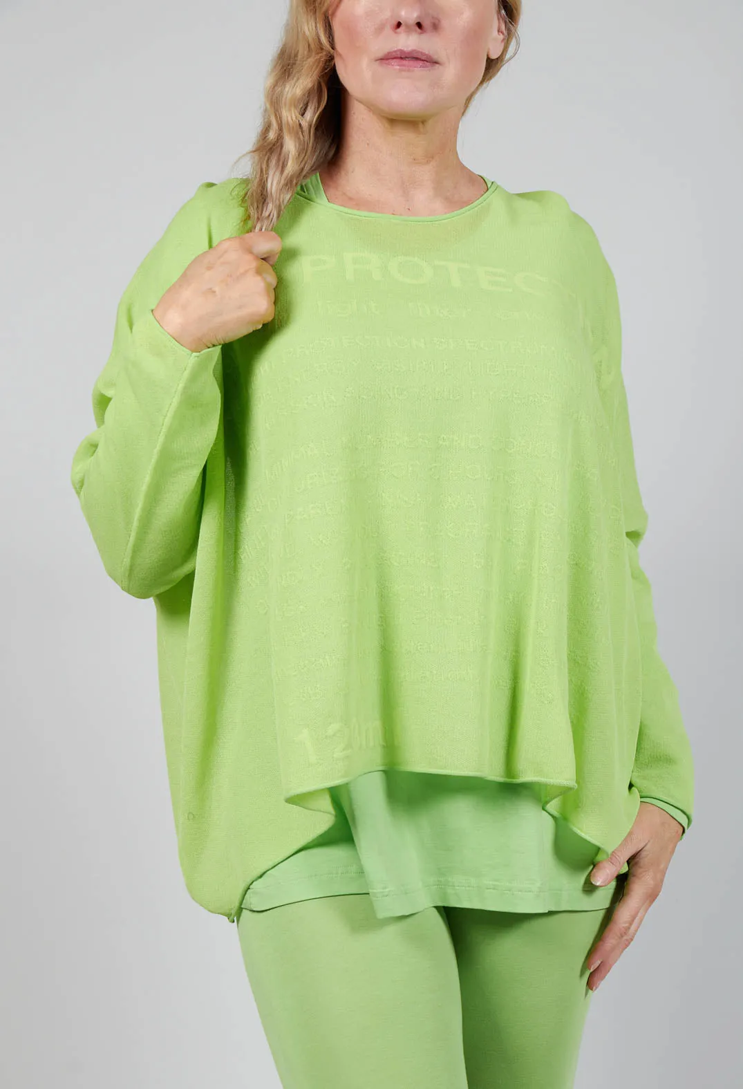 Relaxed Fit Jumper with Motif in Lime Jacquard