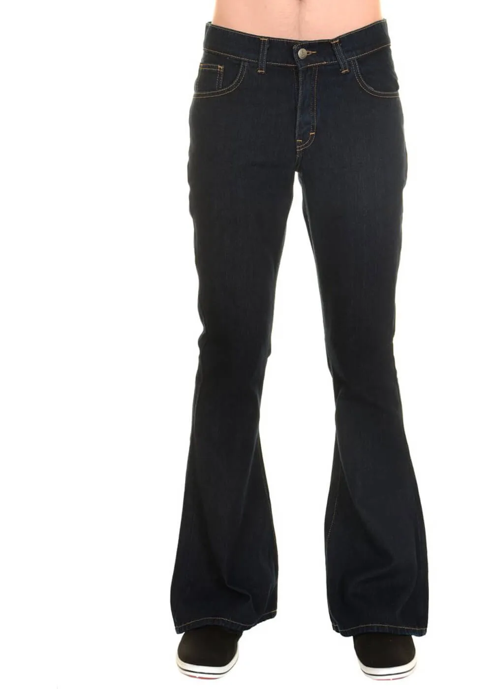 Run & Fly Mens Indigo Denim 70's Flared Trousers Blue