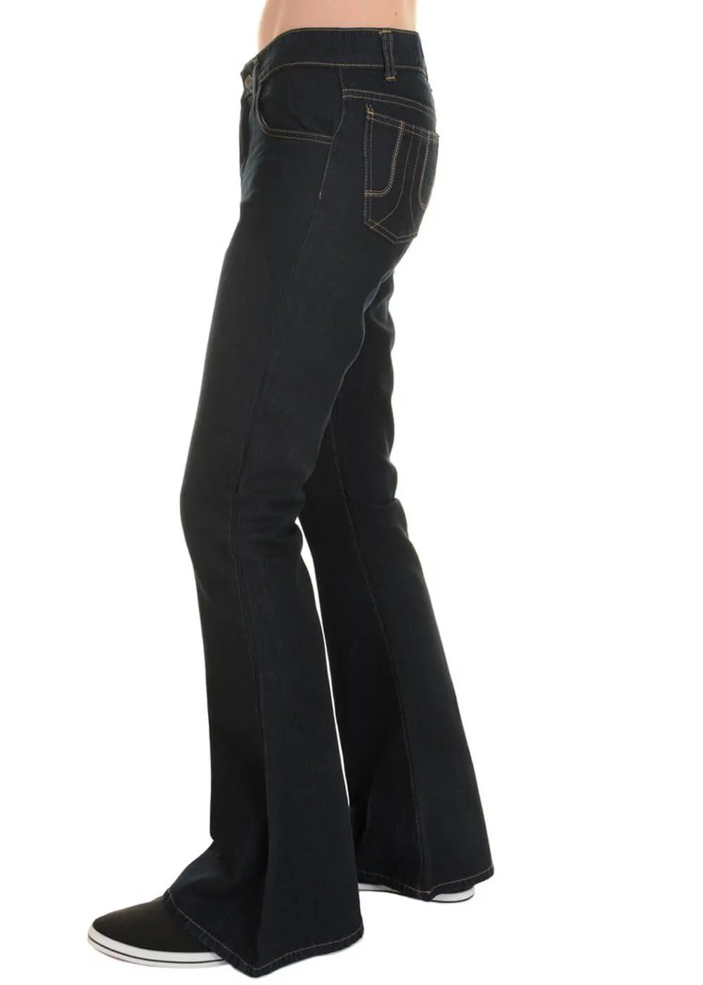 Run & Fly Mens Indigo Denim 70's Flared Trousers Blue