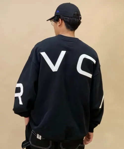 RVCA  |Unisex U-Neck Bi-color Long Sleeves Plain Logo Sweatshirts