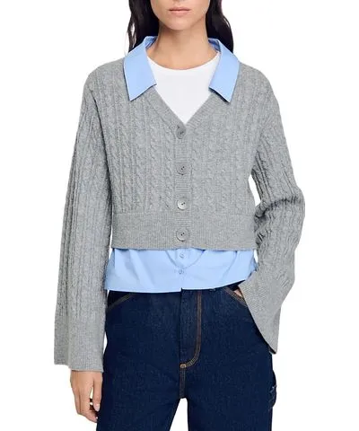 Sandro April Layered Cable Knit Cardigan