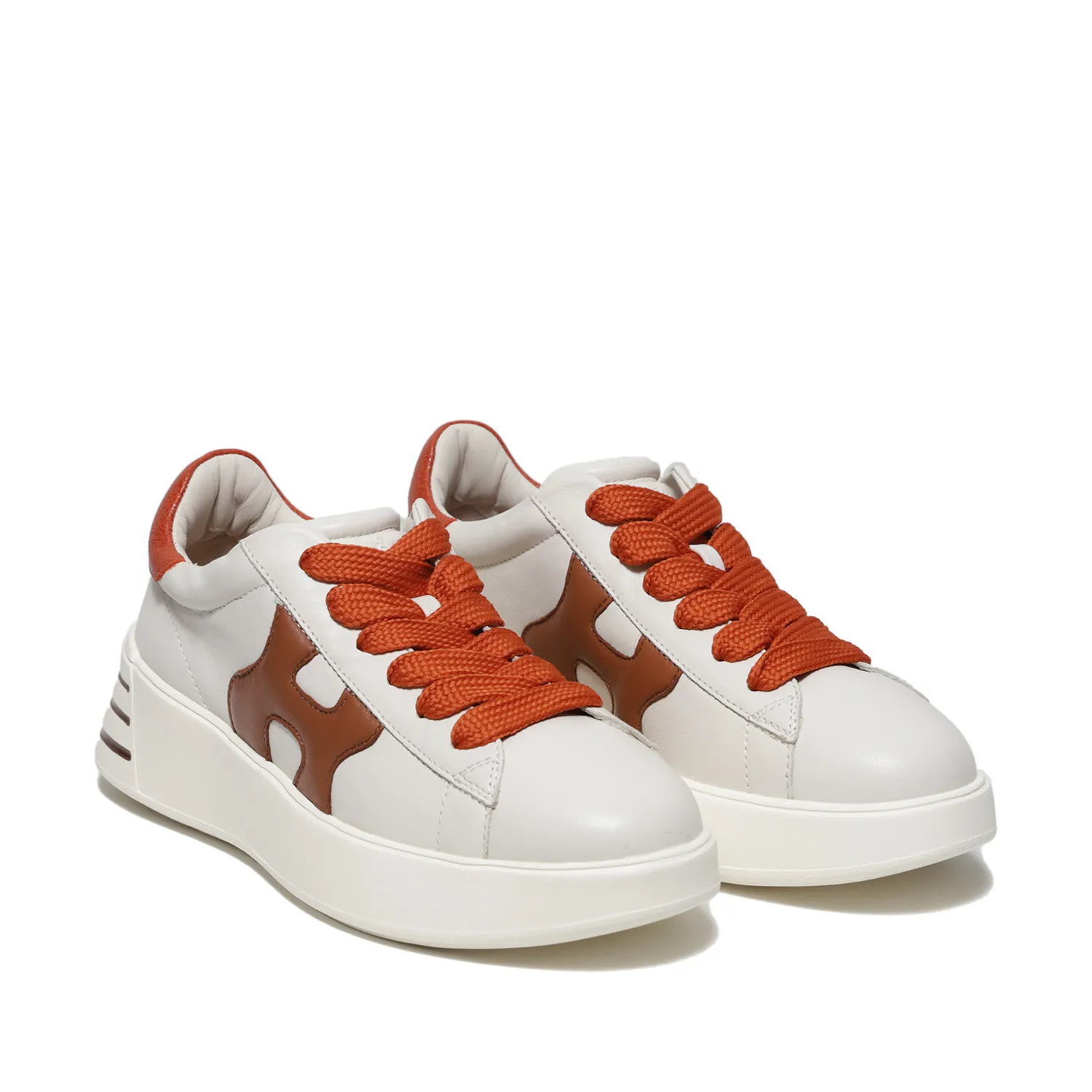 Sneaker Rebel in pelle beige con H laterale in pelle bruciato