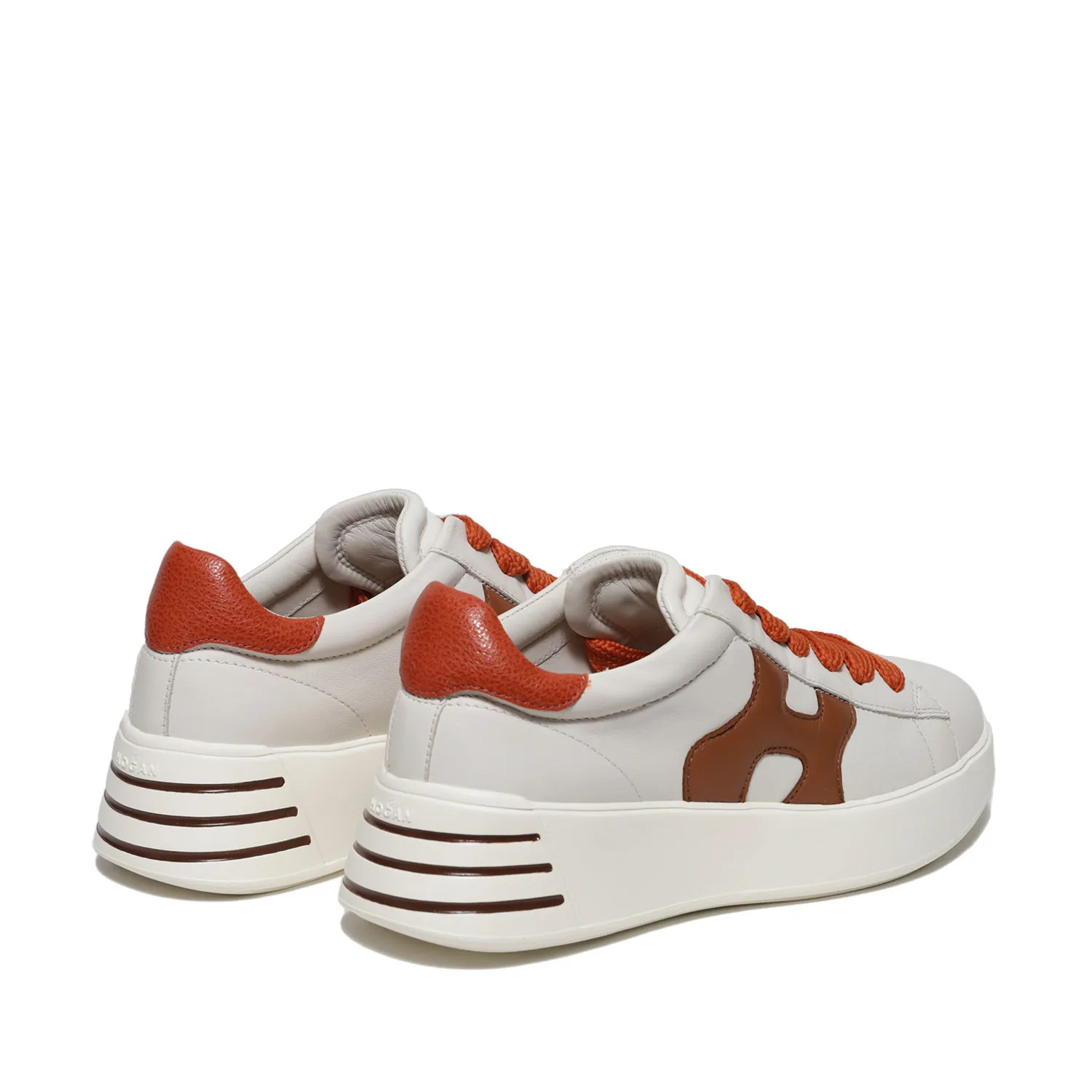 Sneaker Rebel in pelle beige con H laterale in pelle bruciato