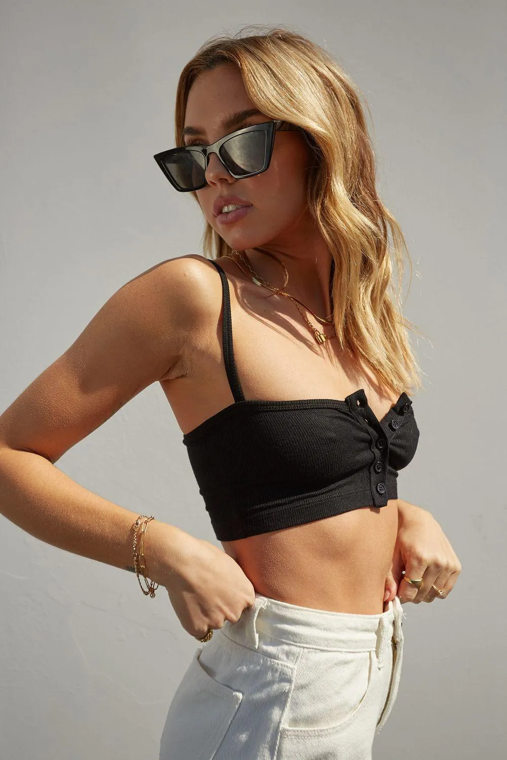 Spaghetti Strap Button Down Crop - FINAL SALE