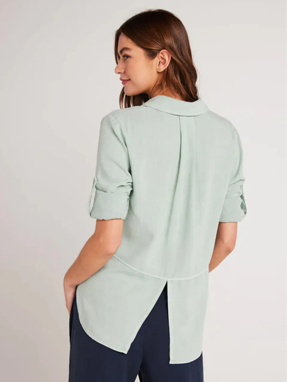 Split Back Button Down Shirt - Oasis Green