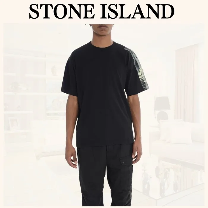 STONE ISLAND  |Crew Neck Pullovers Plain Cotton Short Sleeves Logo