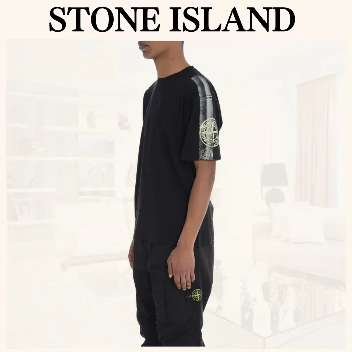 STONE ISLAND  |Crew Neck Pullovers Plain Cotton Short Sleeves Logo