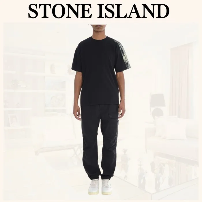 STONE ISLAND  |Crew Neck Pullovers Plain Cotton Short Sleeves Logo