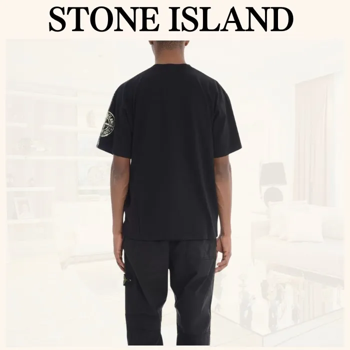 STONE ISLAND  |Crew Neck Pullovers Plain Cotton Short Sleeves Logo