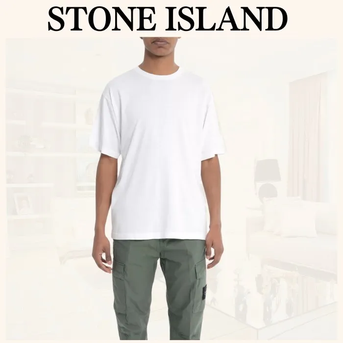 STONE ISLAND  |Crew Neck Pullovers Plain Cotton Short Sleeves Logo