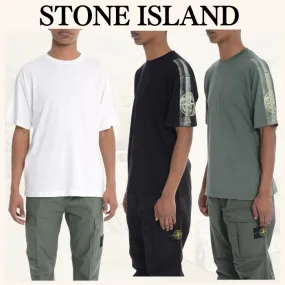 STONE ISLAND  |Crew Neck Pullovers Plain Cotton Short Sleeves Logo