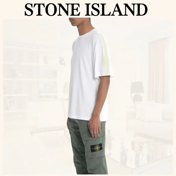 STONE ISLAND  |Crew Neck Pullovers Plain Cotton Short Sleeves Logo