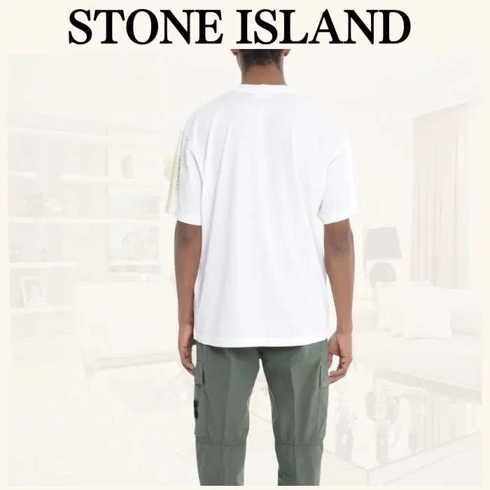 STONE ISLAND  |Crew Neck Pullovers Plain Cotton Short Sleeves Logo