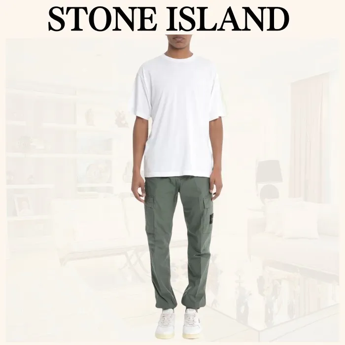 STONE ISLAND  |Crew Neck Pullovers Plain Cotton Short Sleeves Logo