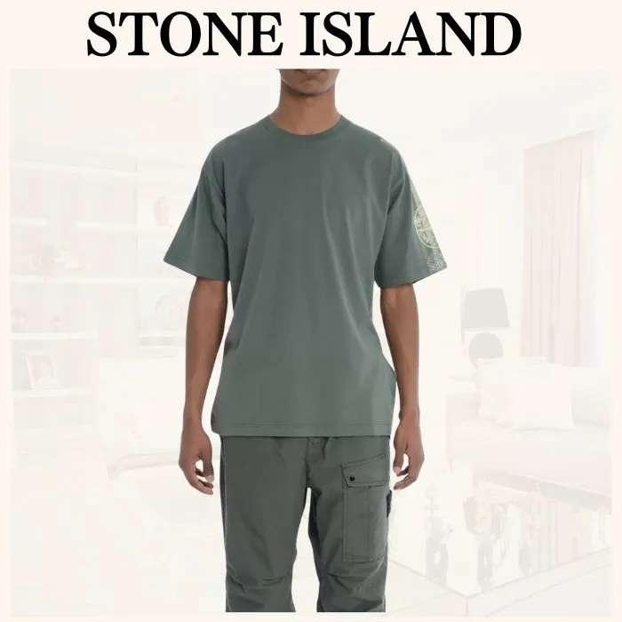 STONE ISLAND  |Crew Neck Pullovers Plain Cotton Short Sleeves Logo