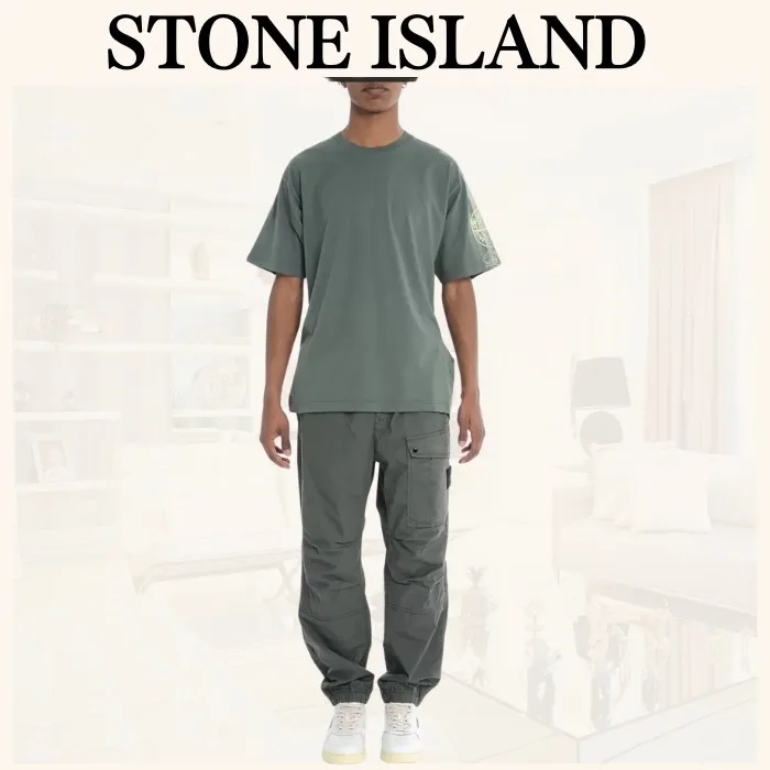 STONE ISLAND  |Crew Neck Pullovers Plain Cotton Short Sleeves Logo