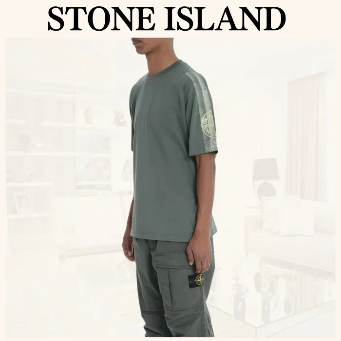 STONE ISLAND  |Crew Neck Pullovers Plain Cotton Short Sleeves Logo