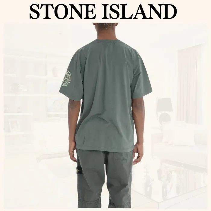 STONE ISLAND  |Crew Neck Pullovers Plain Cotton Short Sleeves Logo