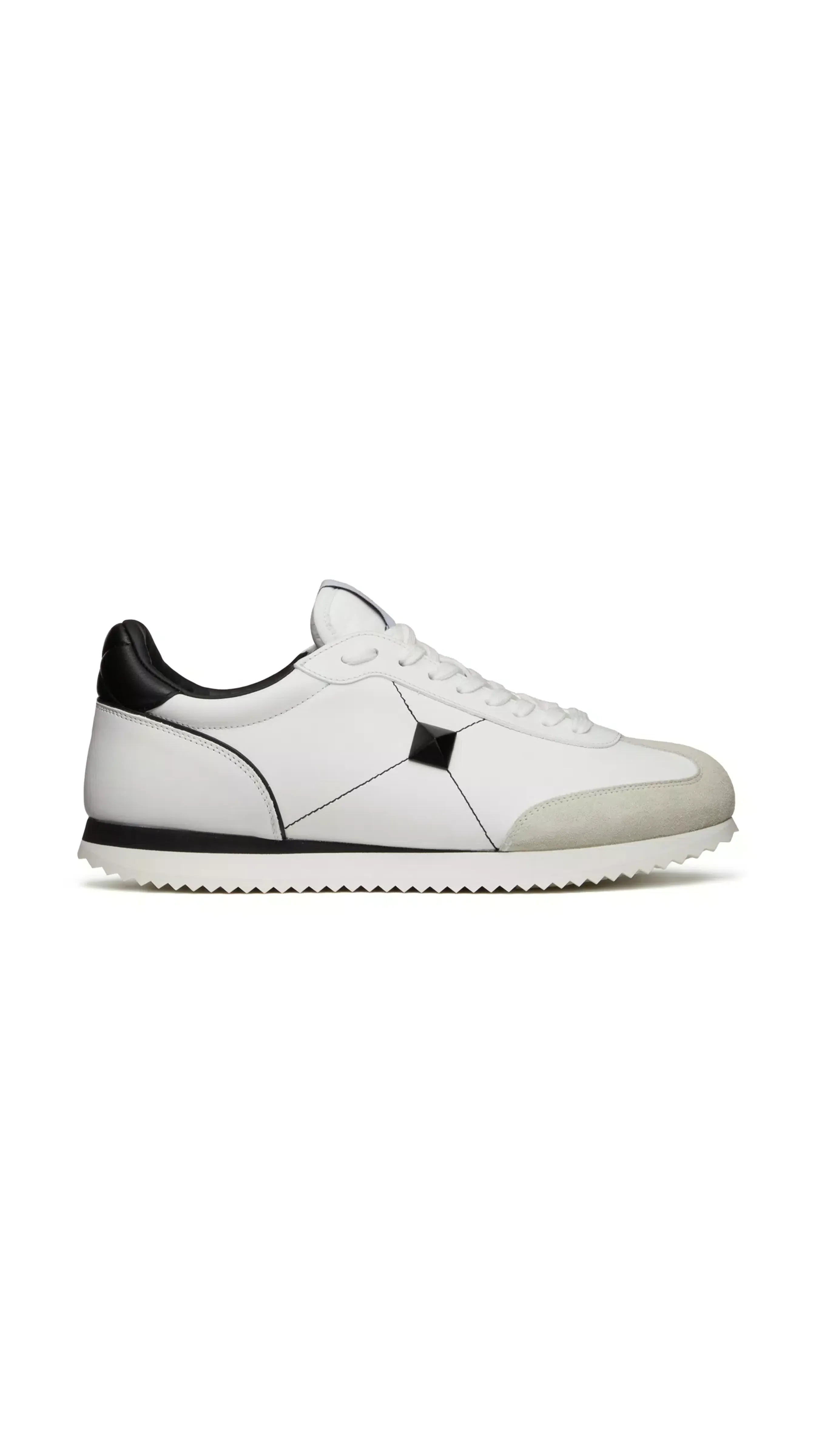 Stud Around Low-top Calfskin and Nappa Leather Sneaker - White/Black