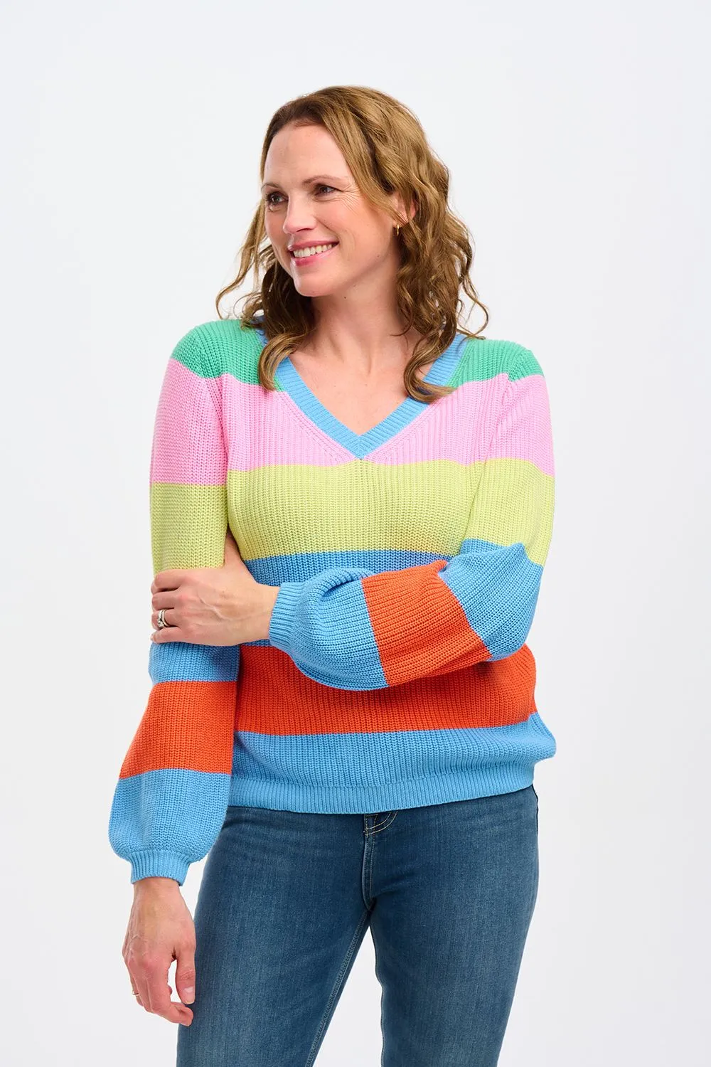 Sugarhill Brighton Bold Stripes Rashina V-Neck Jumper